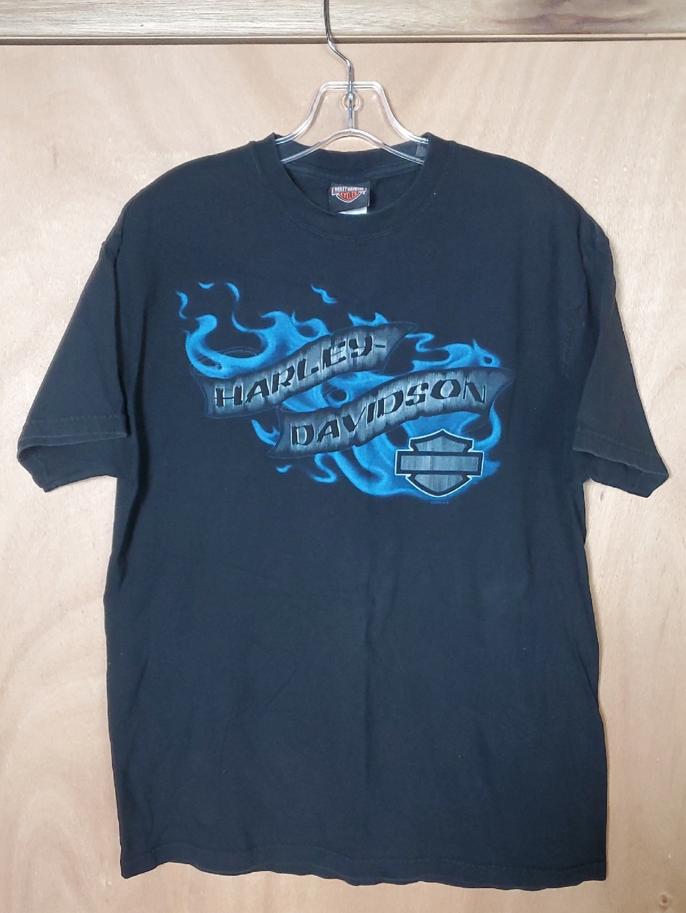 Harley-Davidson Black Tee with Blue Flame Banner Graphic